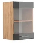 Vicco K&uuml;chenglasschrank, Schwarz Hochglanz, Honigeiche, Holzwerkstoff, 1...