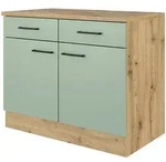 FlexWell K&uuml;chenunterschrank, Eiche Artisan, Schilfgr&uuml;n, Holzwerkstoff, 1 F&auml;cher, 2