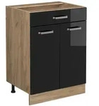 Vicco K&uuml;chenunterschrank, Schwarz Hochglanz, Honigeiche, Holzwerkstoff, 1...