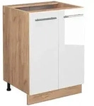 Vicco K&uuml;chenunterschrank, Wei&szlig; Hochglanz, Honigeiche, Holzwerkstoff, 2...