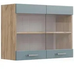 Vicco K&uuml;chenglasschrank, Blaugrau, Honigeiche, Holzwerkstoff, 1 F&auml;cher,...