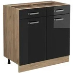 Vicco K&uuml;chenunterschrank, Schwarz Hochglanz, Honigeiche, Holzwerkstoff, 1...