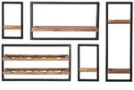 Mid.you Wandregalset, Natur, Schwarz, Holz, Metall, 5-teilig, Mangoholz, massiv, 7