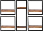 Mid.you Wandregalset, Natur, Schwarz, Holz, Metall, 5-teilig, Mangoholz, massiv, 6