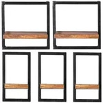 Mid.you Wandregalset, Natur, Schwarz, Holz, Metall, 5-teilig, Mangoholz, massiv, 5
