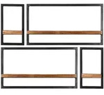 Mid.you Wandregalset, Natur, Schwarz, Holz, Metall, 4-teilig, Mangoholz, massiv, 4