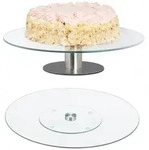 Relaxdays 2Xtortenplatte, Transparent, Glas, Metall, 30x7x30 cm, Tischkultur &