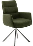 Dieter Knoll Armlehnstuhl, Edelstahl, Olivgr&uuml;n, Metall, Textil, konisch, rund,