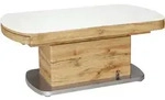 Novel Couchtisch, Wei&szlig;, Eiche, Edelstahl, Metall, Glas, Holzwerkstoff, oval, S&auml;ule,