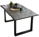 Mid.you Esstisch, Grau, Schwarz, Holz, Metall, Mangoholz, massiv, rechteckig, Kufe,