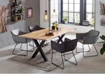Mid.you Esstisch, Natur, Schwarz, Holz, Metall, Akazie, massiv, rechteckig, X-Form,