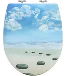 Woltu Toilettendeckel, Blau, Wei&szlig;, Kunststoff, Oval, 37x5.2x45 cm, Badezimmer, WC