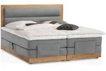 Belanoti Boxspringbett, Hellgrau, Textil, Echtholz,Eiche, 7-Zonen, 180x200 cm,