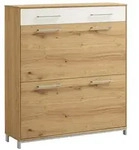 Schuhschrank, Eiche, Holz, Glas, Eiche, Balkeneiche, furniert, teilmassiv, 1