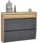 Dieter Knoll Schuhkipper, Grau, Eiche, Holzwerkstoff, furniert, massiv, 2 F&auml;cher, 2