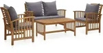vidaXL Garten-Lounge-Set, Dunkelgrau, Holz, 4-teilig, F&uuml;llung: Polyester,