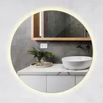 Tulup Led, Blaugrau, Glas, Rund, 70x70x2.4 cm, Spiegel, Wandspiegel