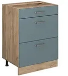Vicco K&uuml;chenunterschrank, Blaugrau, Honigeiche, Holzwerkstoff, 3 F&auml;cher, 3