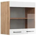 Vicco K&uuml;chenglasschrank, Wei&szlig; Hochglanz, Honigeiche, Holzwerkstoff, 1 F&auml;cher,