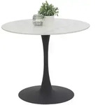 Boxxx Esstisch, Schwarz, Wei&szlig;, Metall, Stein, Marmoroptik, rund, S&auml;ule,
