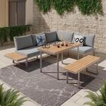 Ambia Garden Dining-Loungeset, Natur, Hellgrau, Metall, Kunststoff, Textil, 4-teilig,