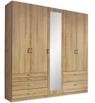 Xora Dreht&uuml;renschrank, Sonoma Eiche, Glas, Holzwerkstoff, 4 F&auml;cher, 6 Schublade(n)