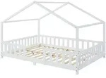 [en.casa] Hausbett, Wei&szlig;, Holz, Kiefer, 140x200 cm, Kinder- & Jugendzimmer,