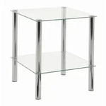 Beistelltisch, Chrom, Metall, Glas, quadratisch, Rundrohr, 39x47x39 cm,...