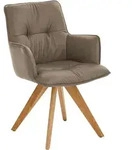 Dieter Knoll Armlehnstuhl, Taupe, Eiche, Holz, Leder, Echtleder, Rindleder,