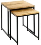 Beistelltischset, Schwarz, Eiche, Holz, Metall, 2-teilig, Eiche, massiv, rechteckig,