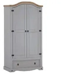 CARO-M&ouml;bel Kleiderschrank, Grau, Natur, Holz, Kiefer, Vintage, 100x179x51 cm,