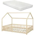 [en.casa] Hausbett, Natur, Textil, Kiefer, 120x200 cm, Kinder- & Jugendzimmer,