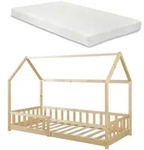 [en.casa] Hausbett, Natur, Textil, Kiefer, 90x200 cm, Kinder- & Jugendzimmer,