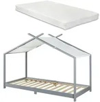 [en.casa] Hausbett, Grau, Textil, Kiefer, 90x200 cm, Kinder- & Jugendzimmer,