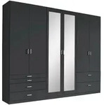 Xora Dreht&uuml;renschrank, Grau, Glas, Holzwerkstoff, 4 F&auml;cher, 6 Schublade(n)