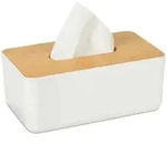Relaxdays T&uuml;cherbox, Wei&szlig;, Kunststoff, Holz, 23x10x13 cm, Badaccessoires,