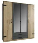 Carryhome Kleiderschrank, Graphit, Plankeneiche, Glas, Holzwerkstoff, 4 F&auml;cher, 2
