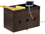 Relaxdays Kabelbox, Dunkelbraun, Holz, 25.5x16.5x14 cm, Arbeitszimmer, B&uuml;rozubeh&ouml;r