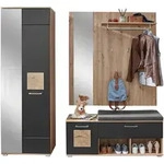 Xora Garderobe, Schwarz, Eiche Artisan, Holzwerkstoff, 3-teilig, 206x195x38 cm,