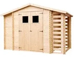 Timbela Holzhaus, Beige, Holz, 328x218x206 cm, Aufbewahrung & Schutzh&uuml;llen,