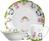 Leonardo KINDERGESCHIRRSET Gelb, Grau, Gr&uuml;n, Rosa, Schwarz, Wei&szlig; 21.30x21.50x9.50