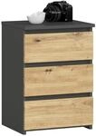 Akord Nachtschrank, Grau, Eiche Artisan, Holzwerkstoff, Nachbildung, 3 Schubladen,