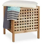 Relaxdays Badhocker, Hellbraun, Holz, Holzwerkstoff, Textil, 49x52x49 cm, Wohnzimmer,