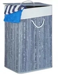 Relaxdays W&auml;schekorb, Grau, Holz, Textil, 43.5x65.5x33.5 cm, Ordnen &...