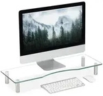Relaxdays Monitorst&auml;nder, Transparent, Glas, Metall, 70x11x24 cm, Arbeitszimmer,
