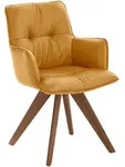 Dieter Knoll Armlehnstuhl, Nussbaum, Dunkelgelb, Holz, Leder, Echtleder, Rindleder,