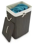 Relaxdays W&auml;schekorb, Schwarz, Holz, Textil, 43.5x65.5x33.5 cm, Ordnen &
