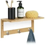 Relaxdays Wandregal, Hellbraun, Holz, Metall, 37.5x18x16 cm, Badezimmer,