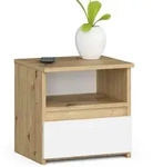Akord Nachtschrank, Eiche Artisan, Wei&szlig;, Holzwerkstoff, Nachbildung, Holz Optik, 1
