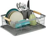 Relaxdays Abtropfgestell, Grau, Metall, Kunststoff, Holz, 42x15.5x31 cm, Kochen,